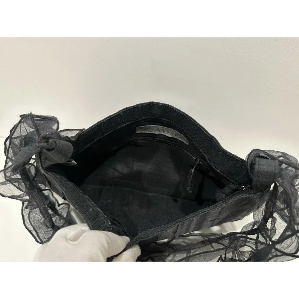Aspara  women vintage evening black silk shoulder handbag